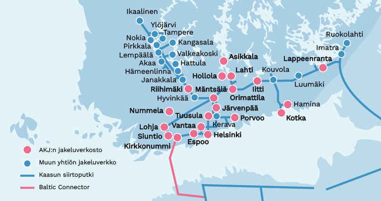 Auris Kaasunjakelun toimialuekartta